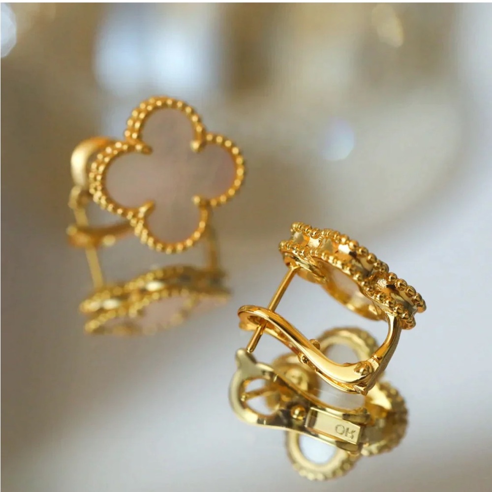 Earrings Gold Plated White Flower